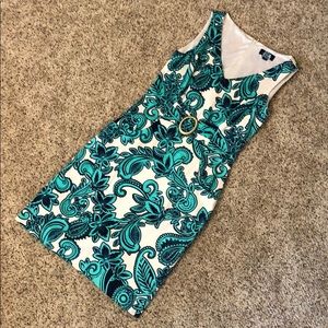 Tahari ASL white and teal Sheath Dress 👗